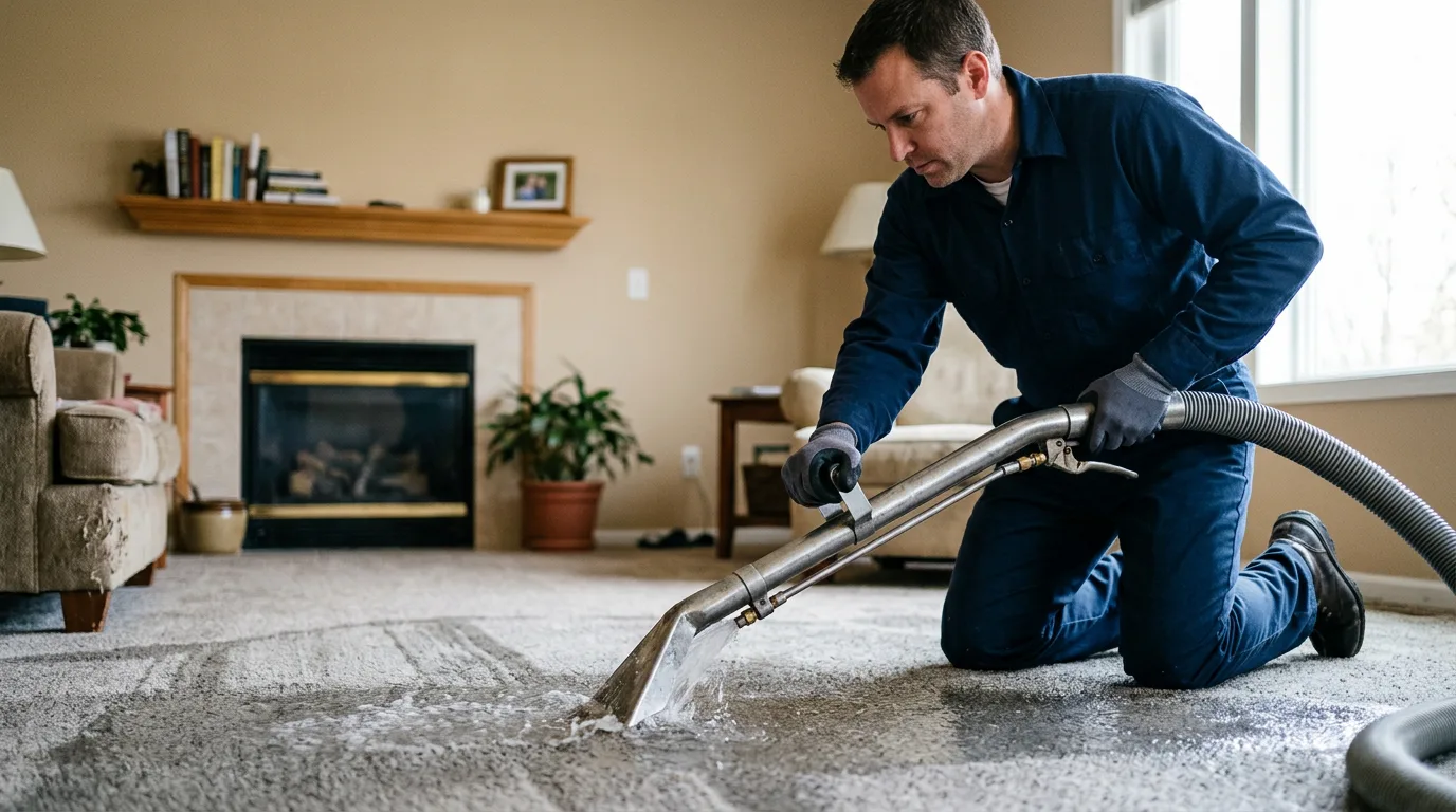 Water damage restoration technician working near Florissant, MO